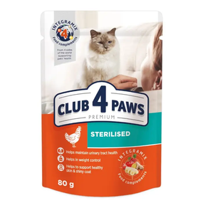Вологий корм пауч Club 4 Paws Premium Sterilised для дорослих стерилізованих котів, курка 80г