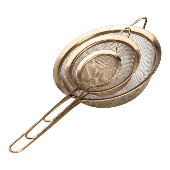 Набір ситечок 3 штуки для чаю, круп і борошна 8,14 і 20 см  з нержавіючої сталі Золотистий HP-19-21 | Зображення 1