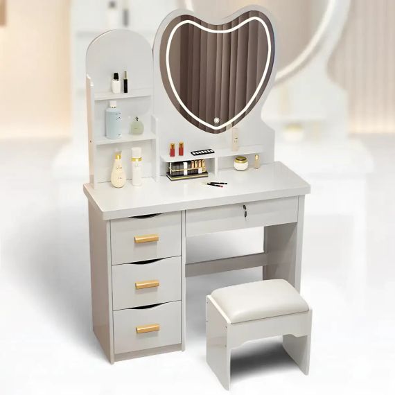 Туалетный столик с LED-зеркалом в форме сердца и пуфиком STL-MD 85 | Зображення 6