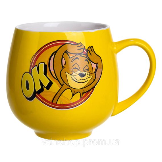 Праздничная фарфоровая чашка "Веселые Герои" 400 мл, Кружка детская с фарфора на подарок Желтая FM-13OK | Зображення 1