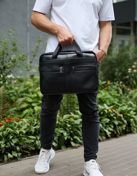 Чоловічий портфель для ноутбука 38х28х8, офісна шкіряна сумочка, міська чоловіча ділова сумка, чорна | Зображення 6