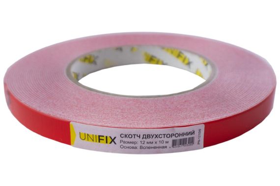 Лента клейкая двухсторонняя на вспененной основе 12мм*10м белая UNIFIX | Зображення 1