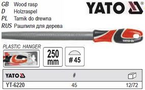 Рашпиль по дереву YATO Польша напівкруглий L=250 мм #45 YT-6220