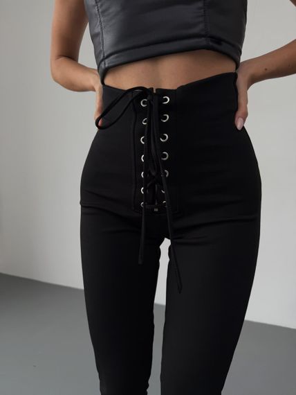 Женские лосины-брюки со шнуровкой трикотажные LI2045 цвет черный, размер 48/50 | Зображення 4