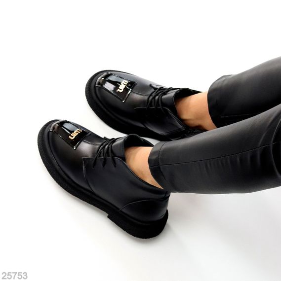 Дизайнерські чорні шкіряні зимові черевики з глянсовою вставкою | Зображення 3