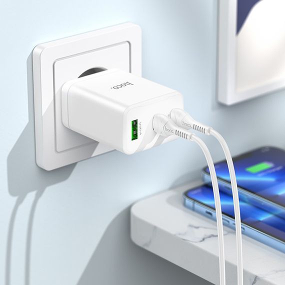 МЗП Hoco N33 Start PD35W (1USB-A/2C) + кабель Type-C to Lightning White | Зображення 5