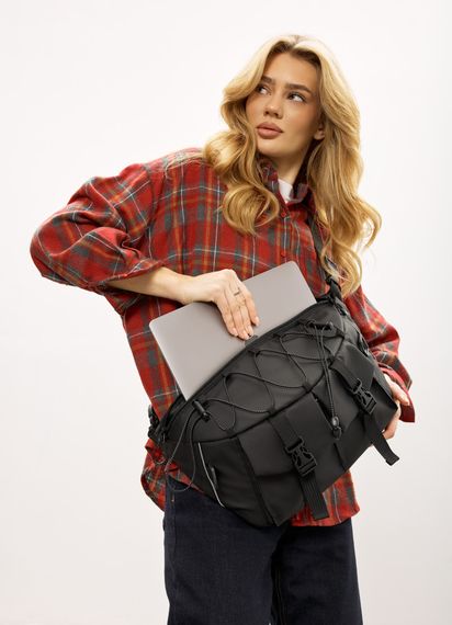 Женская сумка-бананка под ноутбук Sambag Urban Pro черная 46×26 см (51411264) | Зображення 2