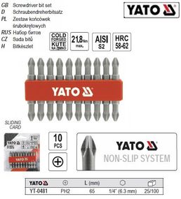 Набор насадка бита PН2 YATO Польша 1/4" l=65 мм 10 штук YT-0481