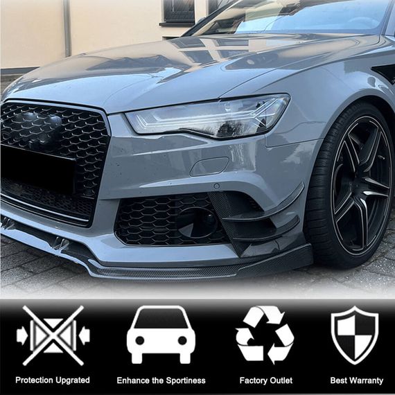 Накладки на передний бампер (для RS6, 4 шт, Карбон) для Ауди A6 C7 2011-2017 гг | Зображення 1