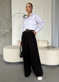 Женские широкие легкие штаны брюки палаццо со стрелками NA2012 цвет черный, размер 42/44