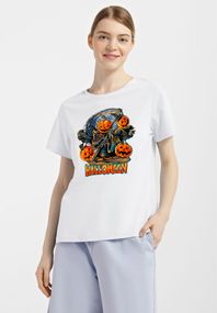 Футболка жіноча біла з принтом "Гарбуз з косою", 2XL