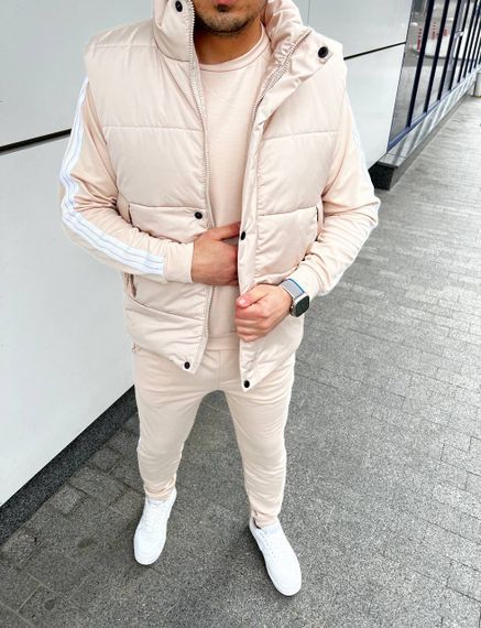 Мужской спортивный костюм тройка с жилетом AL0235 цвет бежевый размер 54/56 | Зображення 5