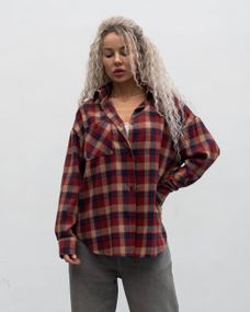 Женская фланелевая рубашка в клетку на пуговицах свободная, MN0003  цвет красный, размер 2XL/3XL