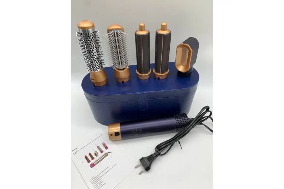 Стайлер 5в1 HAIR BRUSH Styler + Коробка с функциями объема, выпрямление, накручивание темно-синий | Зображення 4