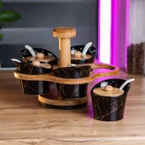 Набор для сыпучих продуктов 5 банок по 120 на бамбуковой подставке