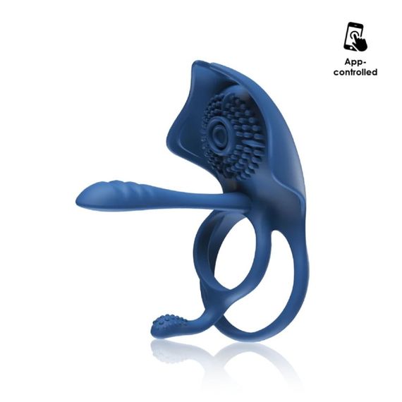 Эрекционное кольцо BeYourLover Barzillai с вибрацией и стимуляцией клитора, синее Sex Aura