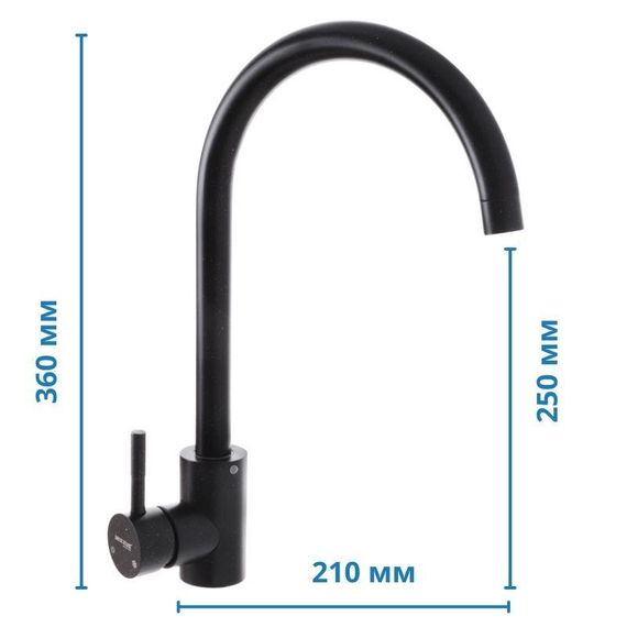 Смеситель кухонный черный Mixxus SUS 011-2 (SS0003) | Зображення 2