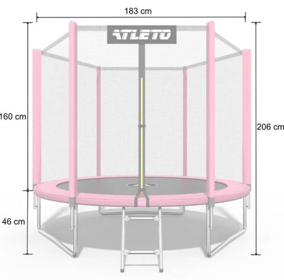 Батут дитячий Atleto 183 см із захисною сіткою для дому та дачі і драбиною рожевий 42400498 | Зображення 4