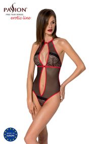 Сітчасте боді з мереживом на грудях Passion SATARA BODY S/M red sexstyle