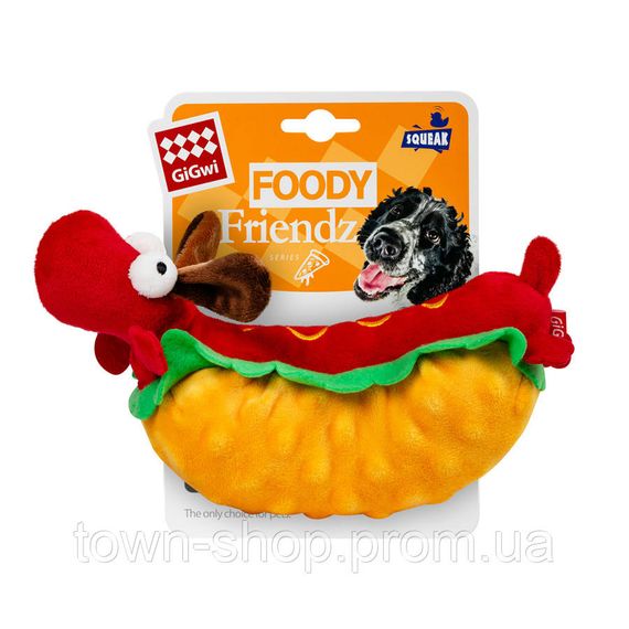 Игрушка для собак Хот-Дог с пищалкой GiGwi Foody Friends, текстиль, плюш, 24 см | Зображення 1