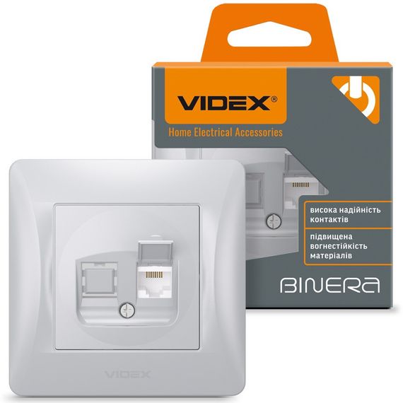 Одинарная компьютерная розетка CAT6 VIDEX BINERA VF-BNSK1PC6-SS серебристая | Зображення 1
