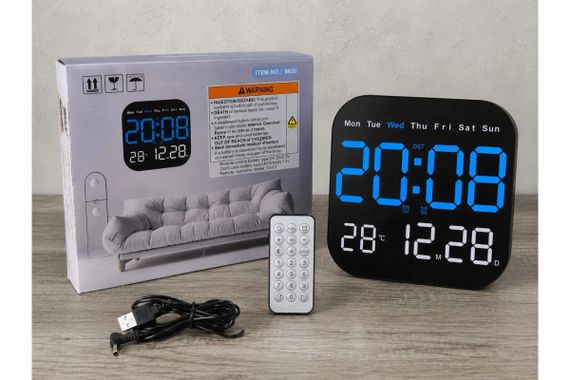 Цифровий LED-годинник 6650 з календарем • Настінний та настільний годинник 6650 з будильником, термометром, пультом ДК та USB 5V | Зображення 3