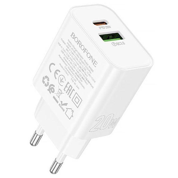 МЗП Borofone BA88A Navy PD20W+QC3.0 (1USB-A/1C) White