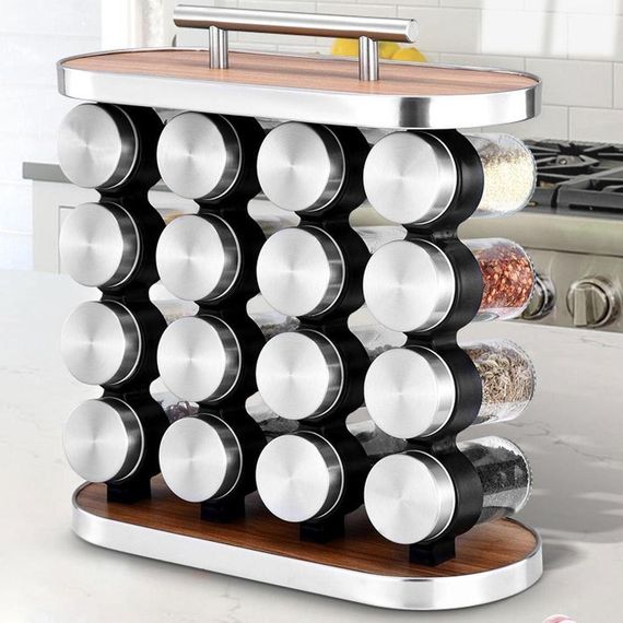 Набір баночок для спецій 16 шт, на підставці / Органайзер для зберігання приправ / Ємності для спецій
