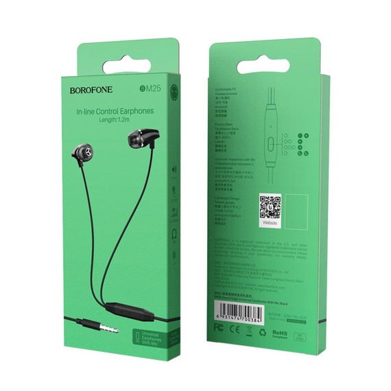 Навушники BOROFONE BM25 Sound edge universal earphones with mic Black | Зображення 3