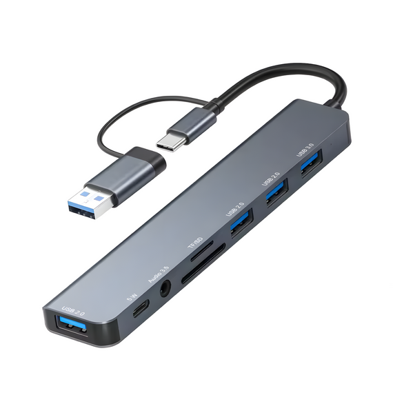 USB Type-C хаб концентратор 8 в 1 SD TF USB 3.0 2.0 3.5 мм Aux з перехідником