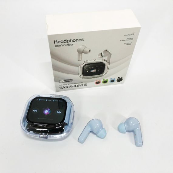 Бездротові вакуумні навушники TWS з дисплеєм LED, вологозахист IPx4 Bluetooth 5.4 з кейсом. Колір: блакитний | Зображення 2