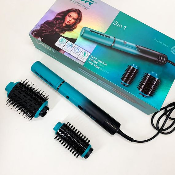 Електрична фен-щітка VGR V-489 стайлер для укладання волосся 1300 Вт. Колір: синій | Зображення 9