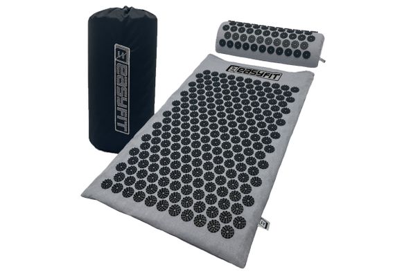 Масажний килимок Easyfit із подушкою (аплікатор Кузнєцова) Сірий із чорним (EF-2709-GB)