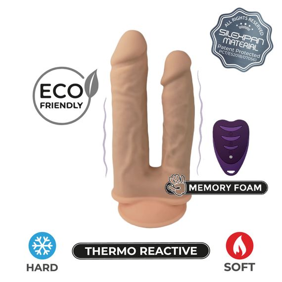 Подвійний фалоімітатор з вібрацією SilexD Double Gusto Vibro Flesh (Model 1 size 8" & 7") + LRS, діаметр 4,5 см та 3,7 см | Зображення 4