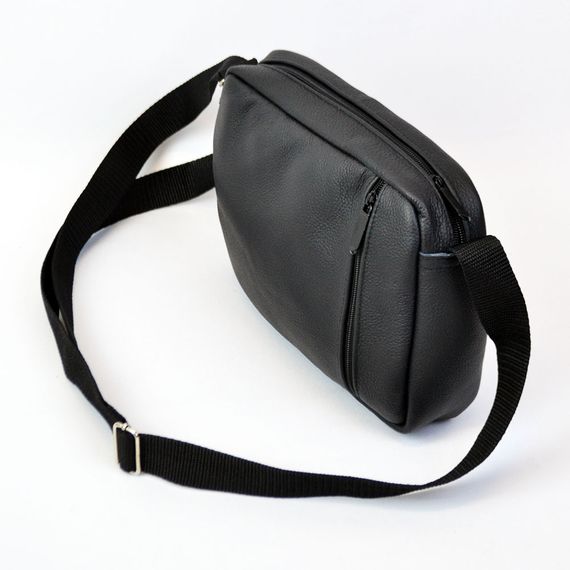 Стильна чоловіча сумка-месенджер із натуральної шкіри флотар, чорного кольору, чоловічі сумки через плече | Зображення 8