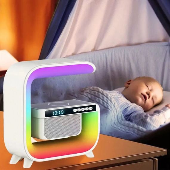 Нічний акумуляторний RGB G3 з бездротовою зарядкою 15W і Bluetooth колонкою 3W Настільна NE-103 смарт лампа | Зображення 6