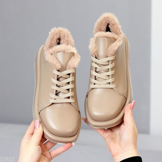 Мега стильні теплі туфлі бежеві автоледі натуральна шкіра колір лате | Зображення 1