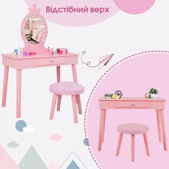 Столик косметический с зеркалом Bonro Бонро В-084 розовый (42400134) | Зображення 4