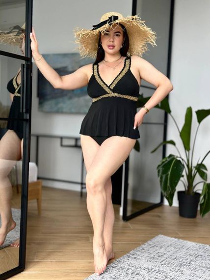 Розкішний чорний купальник танкіні для дівчат PLUS SIZE | Зображення 1