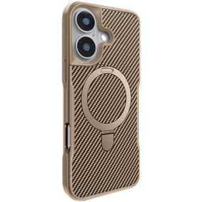 TPU+PC чохол Metal Buttons with MagSafe Carbon Ring для Apple iPhone 16 (6.1") Золотий