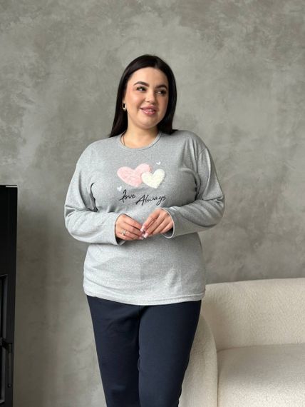 Сіра м'яка піжамка з сердечками PLUS SIZE з мікрофлісу | Зображення 7