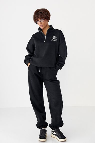 Утеплений спортивний костюм із джогерами та світшотом - чорний цвет, L/XL (є розміри)