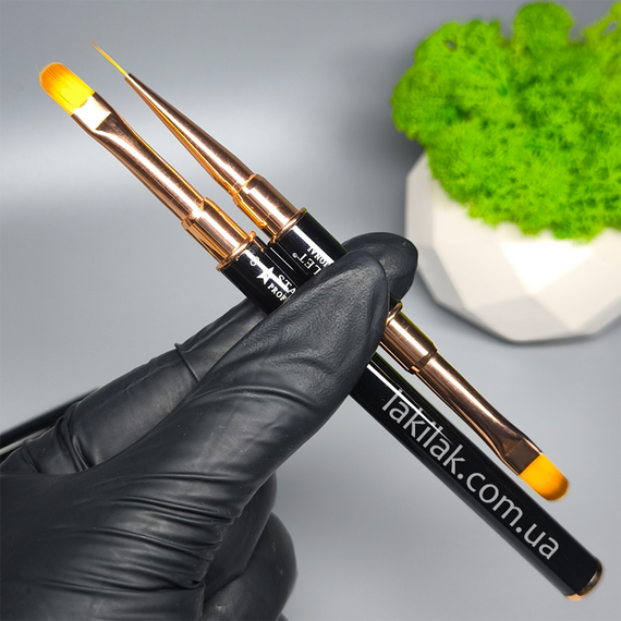 Двосторонній пензлик Starlet Professional для гелю №8 (висота ворсу 10мм) +  лайнер (10мм)