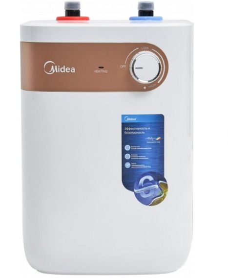 Водонагрівач Midea під мийку 5 л, 1,6 кВт, "мокрий" ТЕН, вертикальний, прямокутний, білий (D06-15A(U))