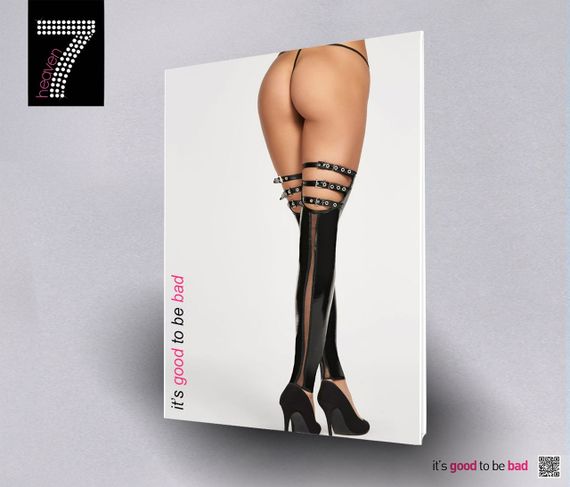 Вінілові панчохи без шкарпетки з ремінцями та напівпрозорим елементом ззаду, чорні, S/M sexstyle | Зображення 2