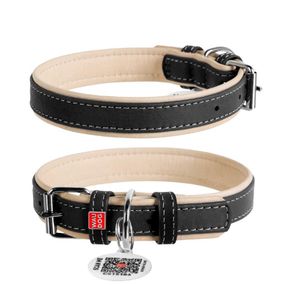 Нашийник для собак шкіряний WAUDOG Soft з QR-паспортом, L, Ш 35 мм, Д 46-60 см