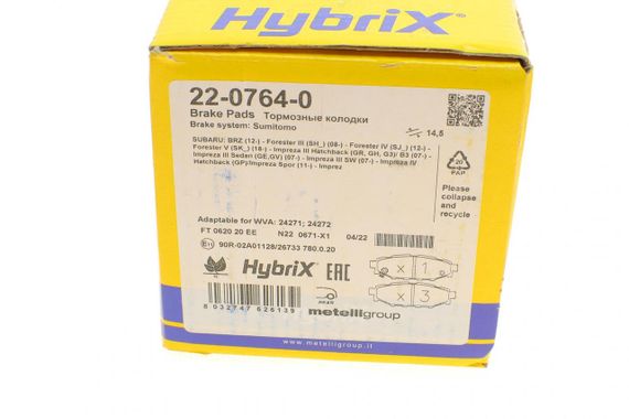 Колодки гальмівні задні Subaru Forester Impreza 08- Legacy 03-14 Outback 03- Toyota GT 12- 22-0764-0 | Зображення 5