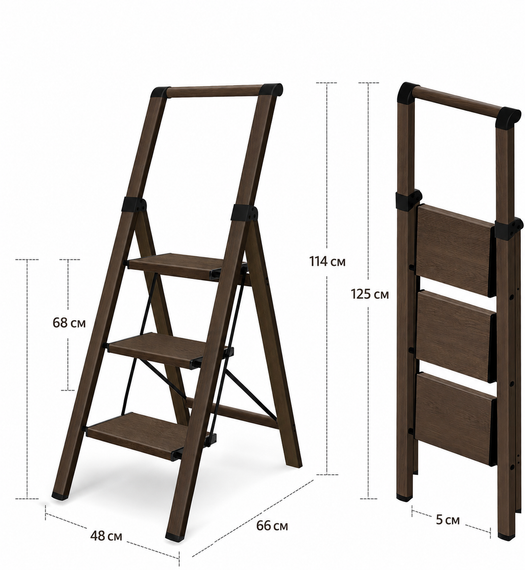 Стремянка, алюминиевая под дерево, легкая, широкая ladder ladder AND L0103 до 120 кг | Зображення 1