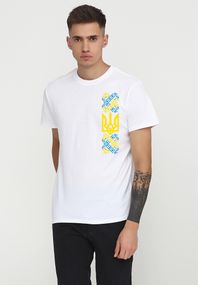 Футболка чоловіча біла з принтом "Вишиванка з тризубом", 3XL