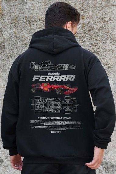 Утеплене зіп худі на флісі зіпер з принтом Ferrari Without Kane Black